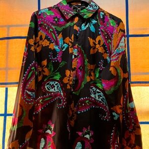 Foxcroft Black Blouse with Multicolor Paisley Accents
